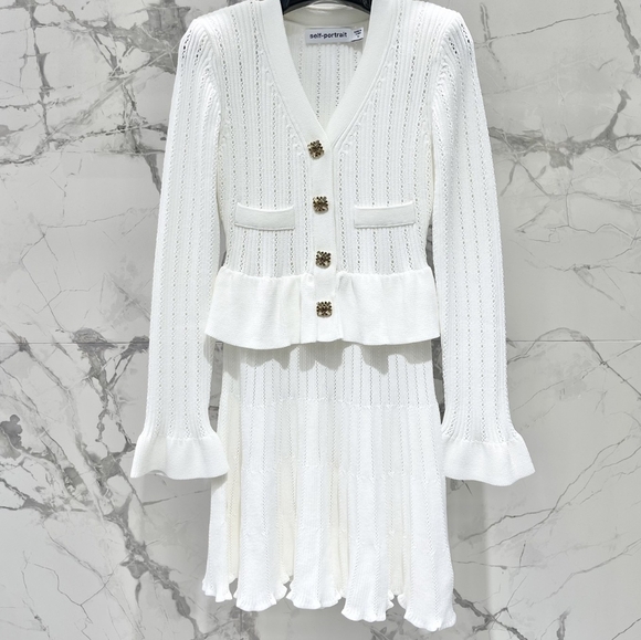 self-portrait FW24 Pointelle knit peplum mini dress - Picture 7 of 14